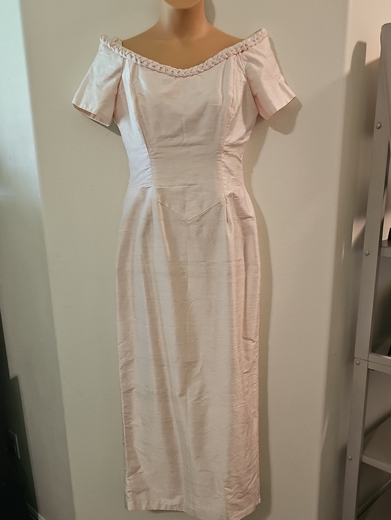 Watters Dresses & Skirts - Watters & Watters VTG Pale Pink Silk Shantung Braided Neckline Formal  Gown Sz14